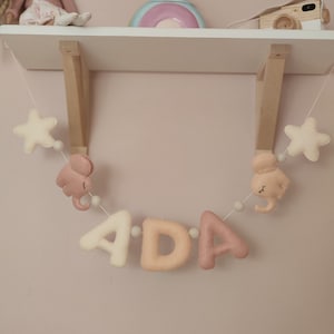 Guirnalda de nombre de fieltro, regalo de bebé personalizado, guirnalda de nombre de bebé, decoración de guardería, letras de fieltro, decoración de fieltro, guirnalda de nombre de fieltro, guirnalda de nombre