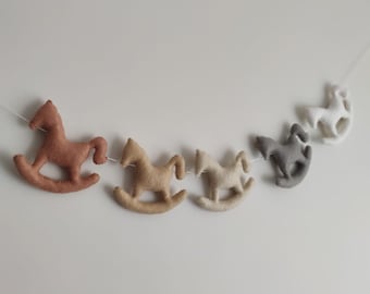 Felt Rocking Horse Garland, Felt Horse Garland, Felt Horse Banner, Baby Room Decorations, Felt Decor, Baby Shower Gift, Felt Animals