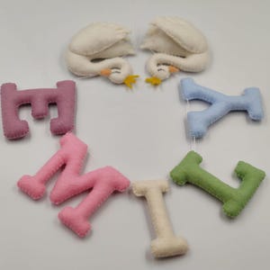 Felt Swan Name Banner, Felt Alphabet, Personalised Baby Gift, Baby Name Garland, Nursery Decor, Felt Letters, Felt Swan, Felt Name Garland,
