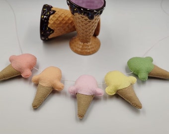 Felt Ice cream Garland, Felt Ice Cream, Felt Ice cream, Felt Nursery Decor, Baby Room Decor, Nursery Wall Hanging, Colourful Ice Cream