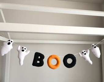 Halloween Boo Garland, Felt Boo Garland, Halloween Home Decor, Ghost, Felt Halloween Ornaments, Fireplace Decor, Halloween Tree Decor,