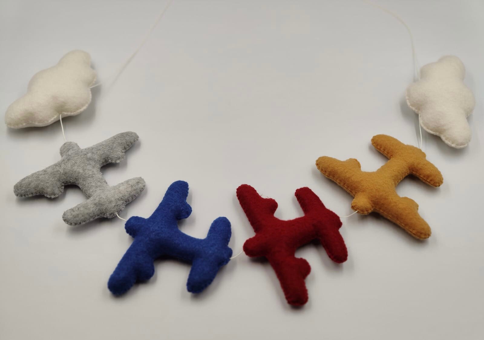 Felt Airplane Garland, Felt Cloud Garland, Nursery Decor, Felt Nursery Wallhanging, Felt Airplane, Felt Wall Decor, Baby Shower Gift,