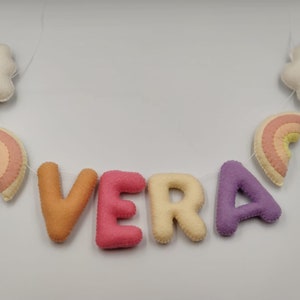 Felt Name Banner, Personalised Baby Gift, Felt Rainbow Banner, Felt Nursery Decor, Felt Cloud Garland, Felt Star, Felt Letters,Felt Alphabet