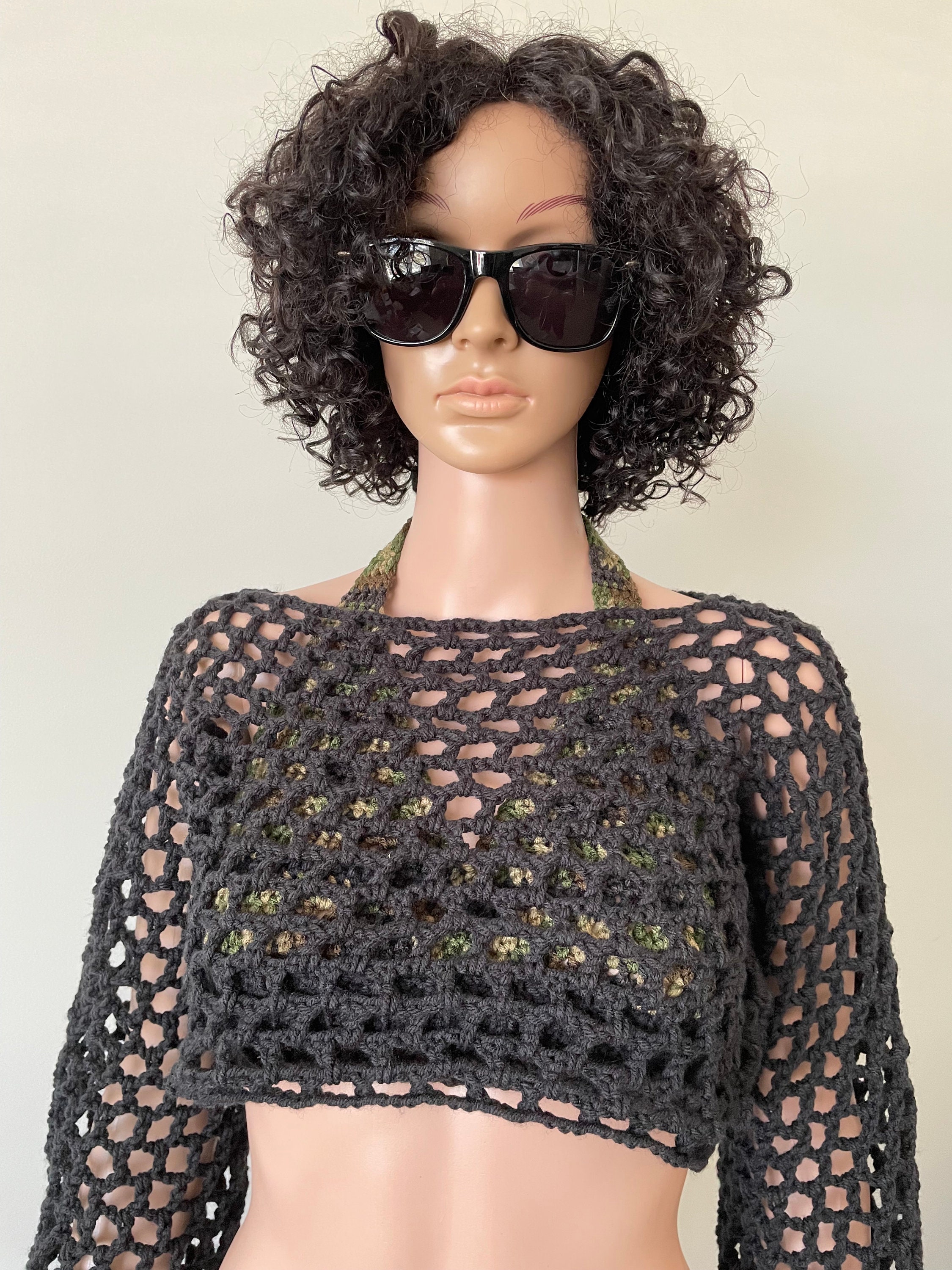 Mesh Longer Crop Top With Sleeves Etsy