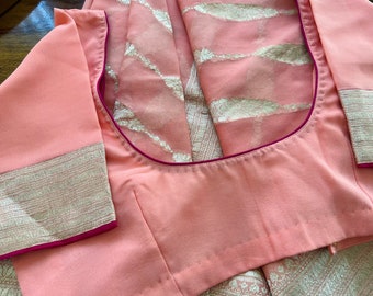 Peach - Banarasi Silk Zari Weave Stitched Blouse
