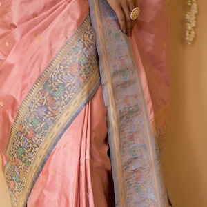 Rosa Reine Katan Seide Banarasi Handloom Saree