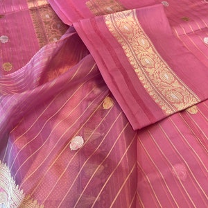 Handwoven kadhuan weave Banarasi pure kora silk saree | Ready to wear, (fall pico and tassels finely done) | Silk mark certified