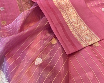 Handwoven kadhuan weave Banarasi pure kora silk saree | Ready to wear, (fall pico and tassels finely done)