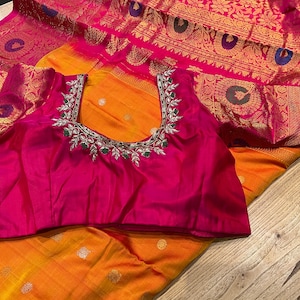 Blusa costurada gadwal puresilk saree com blusa de designer | Silk mark certified