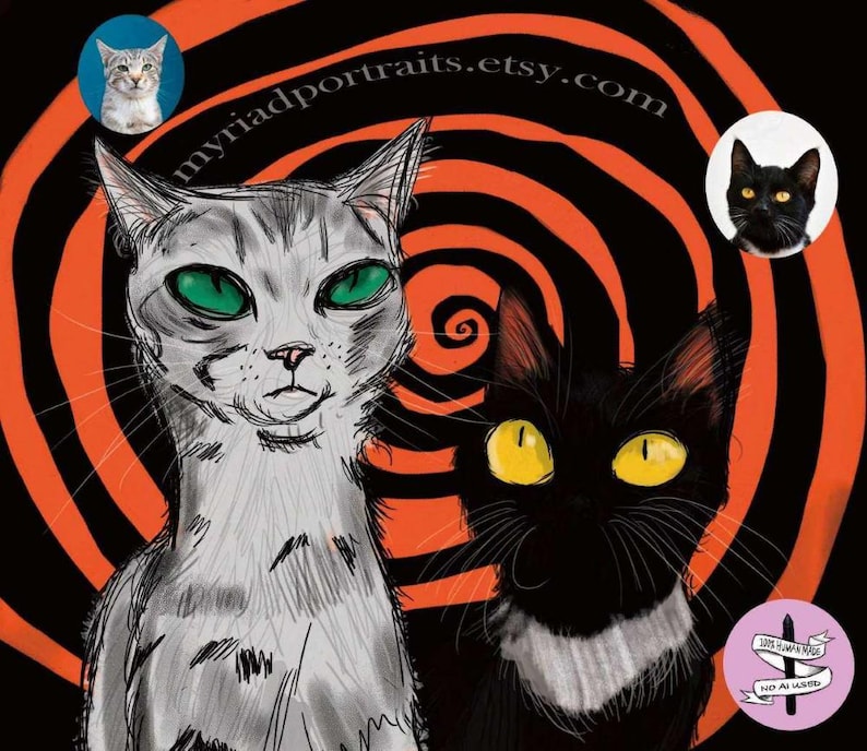 Custom Halloween Pet Portrait | Personalized Halloween Gift | Cartoon Pet Sketch |Non AI Portrait From Photo | Handmade Pet Art | Pet Lovers image 1
