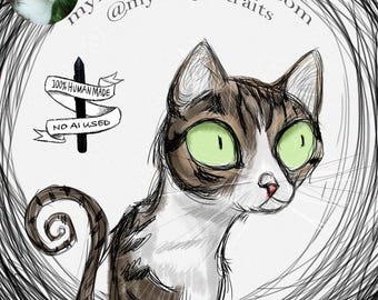 Spooky Custom Pet Portrait | Non AI | Pet Caricature | Cartoon Pet | Portrait From Photo | Pet Drawing | Cat Lovers Gift | Ugly Pet Sketch