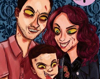 Custom Horror Family Portrait | Zombie Family Illustration |  Horror Cartoon Gift | Gothic Family Caricature | Hand Drawn Family Sketch |