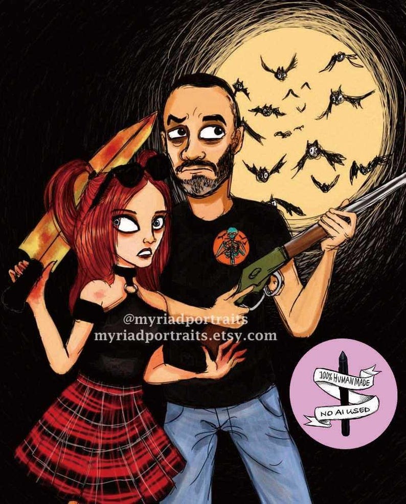 Ritratto di famiglia horror personalizzato fatto a mano / Schizzo di coppia gotica / Illustrazione di famiglia disegnata a mano / Da foto a disegno / Regalo di Halloween / Disegnami immagine 1