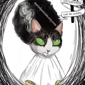 Ritratto di gatto personalizzato per Halloween / Illustrazione di gatto disegnata a mano / Regalo per amanti dei gatti / Decorazione di Halloween personalizzata / Disegno spettrale di animale domestico / Non AI