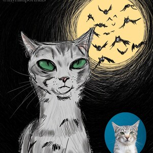 Griezelig aangepast kattenportret | Grappige kattenillustratie | Huisdierportret van foto | Cartoon kat tekening | Handgetekende kattenkunst | Cadeau voor kattenliefhebbers