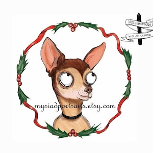Ritratto di cane natalizio spettrale e personalizzato / Illustrazione divertente di cane / Caricatura di animale domestico fatta a mano / Arte unica e personalizzata per animali domestici / Ritratto di animale domestico bizzarro