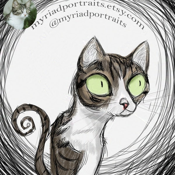 Spooky Style Custom Pet Portrait | Pet Caricature | Cartoon Pet | Portrait From Photo | Pet Drawing | Cat Lovers Gift | Weird Pet Sketch