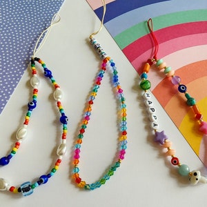TRENDY Colorful Beaded Phone Charm  Beaded Phone strap, 90s beaded Phone Charm, Custom beaded Wristlet, Y2K Aesthetic, gifts for teen,