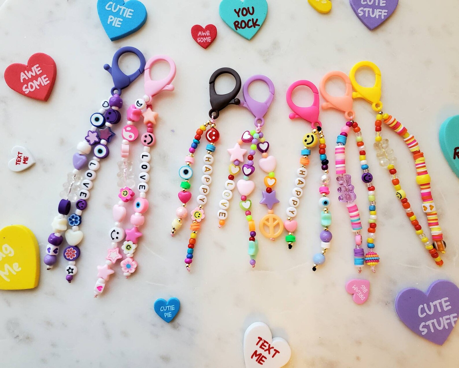 TRENDY Y2k Colorful Beaded Keyring Y2k Keychains Bag Etsy