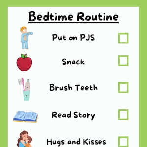 Tabla de rutina para la hora de dormir, descarga instantánea, imprimible, para niños pequeños, Montessori, rutina de sueño, lista de verificación nocturna