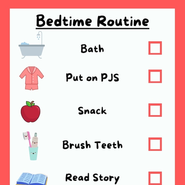 Toddler Bedtime Routine Chart Instant Download Printable Kids Sleep | Montessori | Children's Preschool Sleep Routine| Check off List