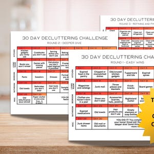 30 Day Home Decluttering Challenge - 3 rounds of 30 days - 90 days of simple decluttering tasks to optimize your life! Organization Guide