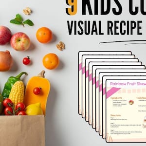 Cartões de receitas visuais Montessori para crianças pequenas e bebês - Aprenda a cozinhar - Adequado para crianças pequenas e bebês - Para impressão, baixe o livro de receitas visual instantaneamente