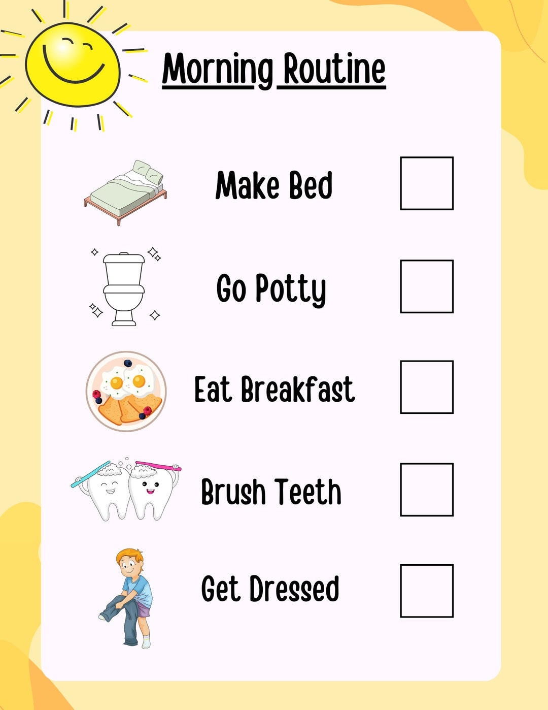 Children's Morning Routine Chart | Preschool Toddler Grade School ...