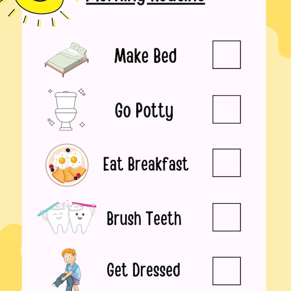 Children's Morning Routine Chart | Preschool Toddler Grade School Schedule | Montessori | Visual Routine | Morning To Do Checklist | Kids
