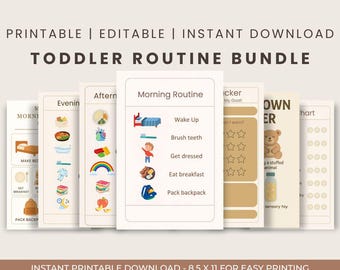 Montessori Toddler Routine Bundle – Morning, Bedtime Routine, Printable Chore Chart, Visual Schedule, Reward Tracker + Calm Down Poster