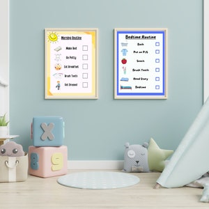 Gráficos de rotina matinal e antes de dormir | Lista de verificação | Rotina de despertar | Horário de dormir | Lista de verificação Montessori para cama | Promoção da independência