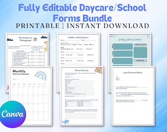 Editable daycare forms bundle, Home daycare starter kit, childcare forms, Daycare handbook, daycare policies, Home daycare forms, Preschool