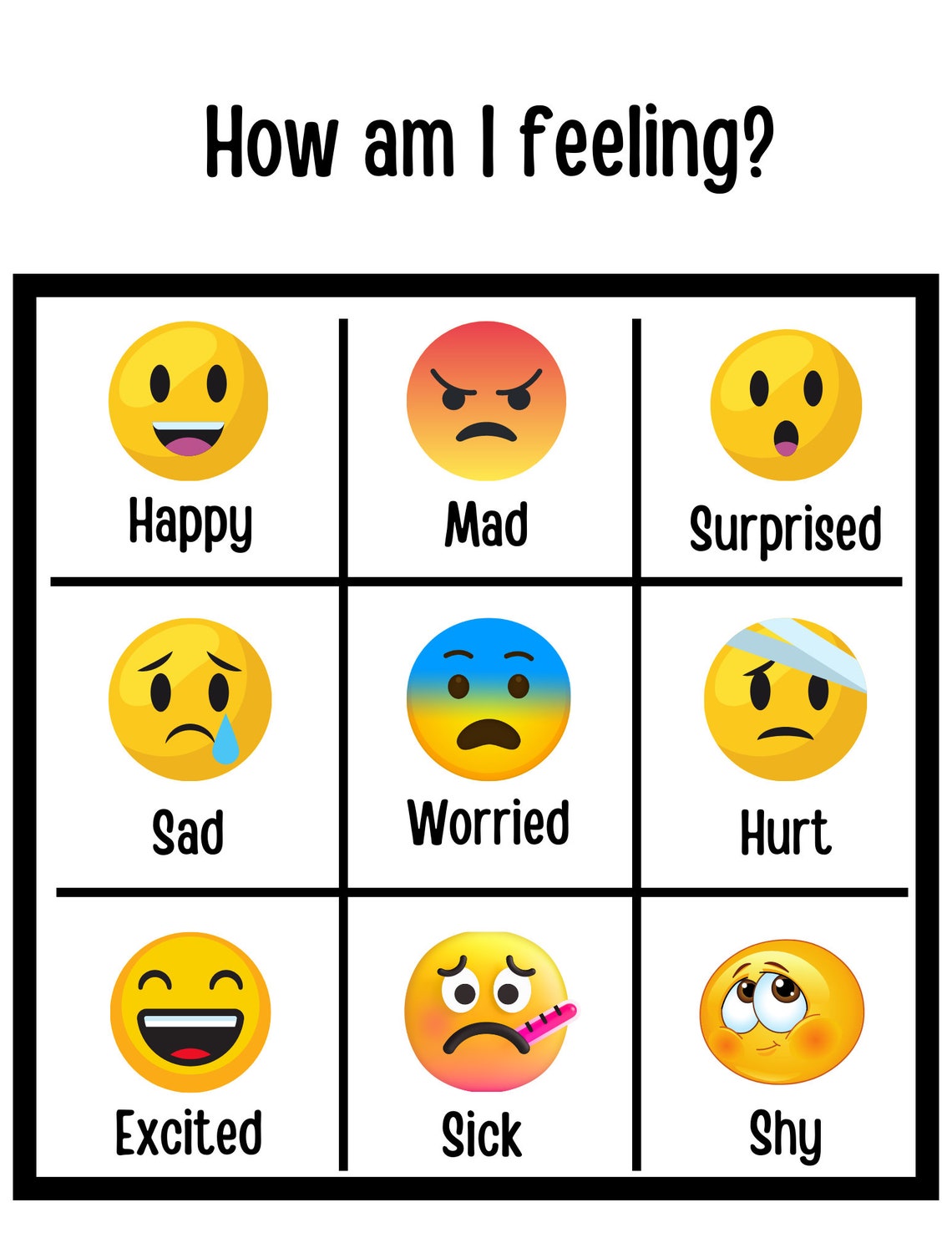 Feelings Chart How Am I Feeling Toddler Emotions Children Kids Emotions ...