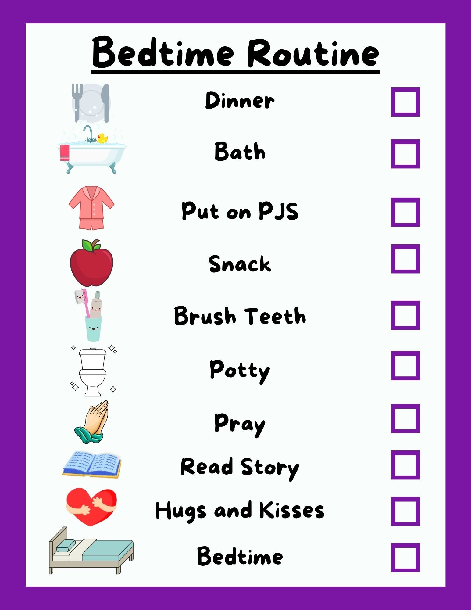 Timetable For Bedtime Routine CUSTOM Visual Bedtime and Morning Routine Charts, Toddler, Night ...