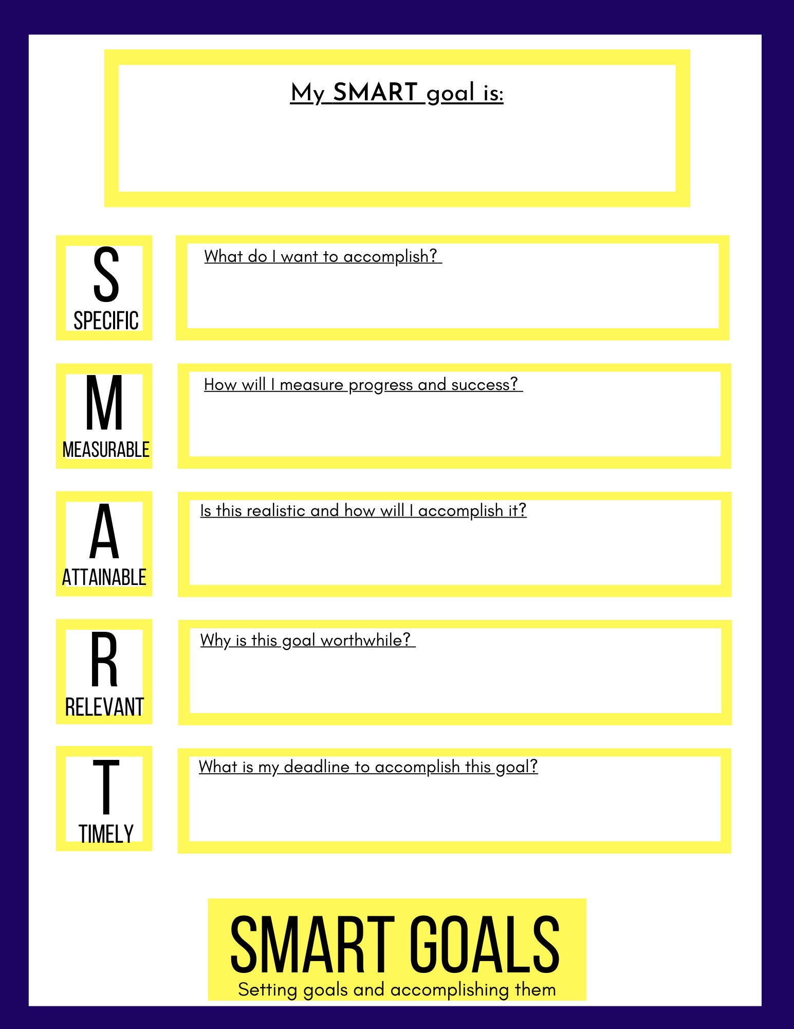 S.M.A.R.T Goal Map Worksheet SMART Goals Setting Digital Download