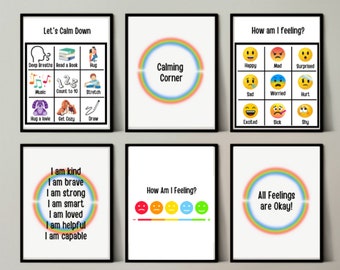Set of 6 Calming Corner Printable Digital Downloads | Emotions Feelings Chart | Calm Down Strategies Posters | Toddlers and child Montessori