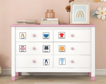 Dresser Labels for kids, Set of 8 Montessori clothing labels for Dresser Drawers, Dress Yourself, Organization Clothing Labels, bedroom
