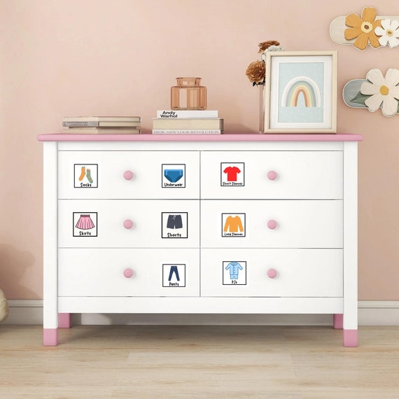 Dresser Labels for Kids, Set of 8 Montessori Clothing Labels for