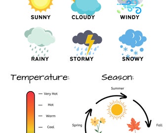 Preschool Weather Chart | Homeschool | Montessori | Daily Check in | Temperature | Seasons | Learning Chart | Kids | Children's | Toddlers