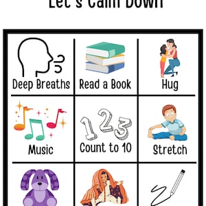 Gráfico de técnicas de calma / Calmarse / Niños pequeños Niños niños respirando sentimientos de emoción tranquilo rincón de calma / Montessori