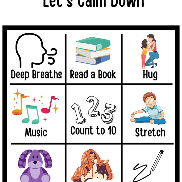 Calm Down Techniques Chart | Calming down | Toddlers Children Kids breathing emotion feelings quiet calm down corner | Montessori