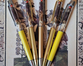 GOOD LUCK & Good FORTUNE Botanical Spellcraft Magick Ritual Ballpoint Pen, Black Ink, Bottle / Jar / Container Spell Pen