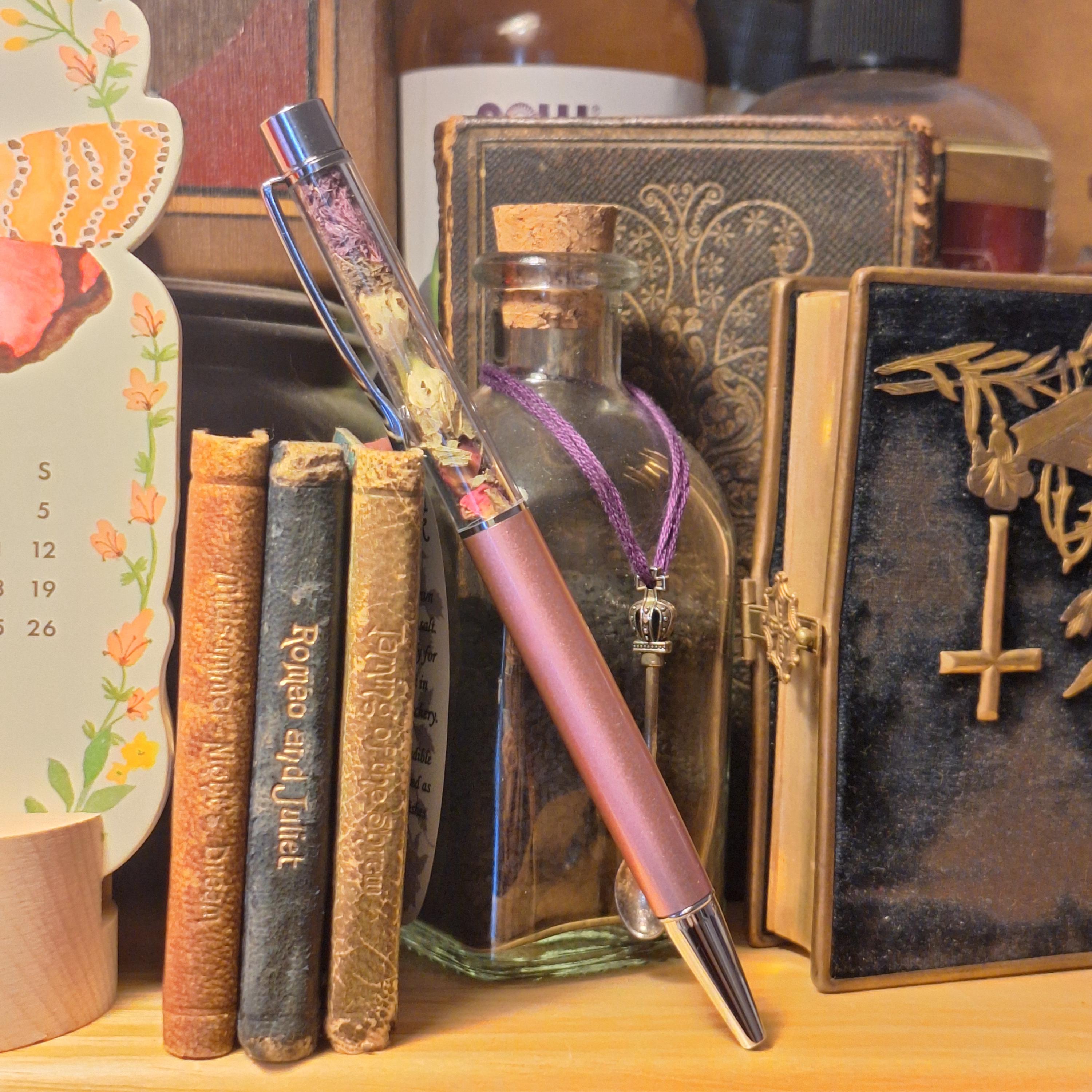 LOVE Botanical Spellcraft Magick Ritual Ballpoint Pen, Black Ink, Bottle / Jar / Container Spell Pen