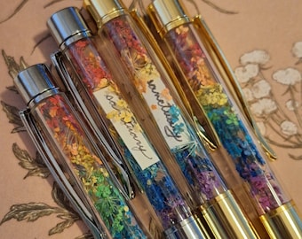 Rainbow Queen Anne's Lace Victorian Language of Flowers Botanical Floral Ballpoint Pen, Black Ink