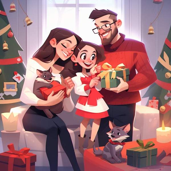 Ritratto di famiglia di Natale / Ritratto personalizzato da foto / Ritratti di coppia / Illustrazione vettoriale / Arte / Regalo di compleanno per anniversario di Natale