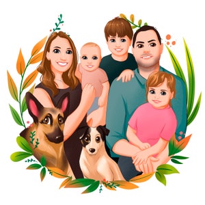 Ritratto di famiglia Disney / Caricatura di famiglia / Illustrazione di famiglia / Disegno di cartoni animati / Arte di famiglia / Regalo di compleanno, Natale e anniversario