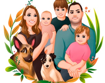 Disney Family portrait | Family caricature | Family illustration | Cartoon drawing | Family art | Birthday Valentine's Day Anniversary gift