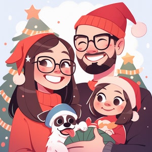 Christmas Family Portrait | Custom Portrait From Photo | Couple Portraits | Vector Illustration | Art | Christmas Anniversary Birthday gift