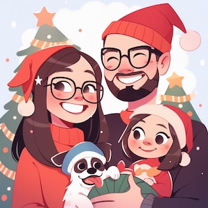 Weihnachts-Familienporträt | Benutzerdefinierte Porträt vom Foto | Paar Porträts | Vektor-Illustration | Weihnachtskarte | Weihnachten Geburtstagsgeschenk