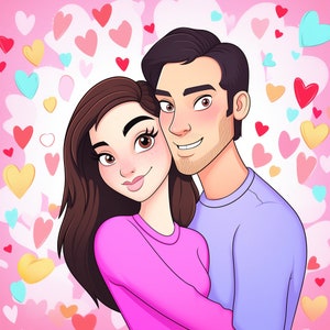 Portret Valentijnsdag | Aangepast portret van foto | Koppelportretten | Vectorillustratie | Liefde voor kunst | Valentijnsdag kerstcadeau